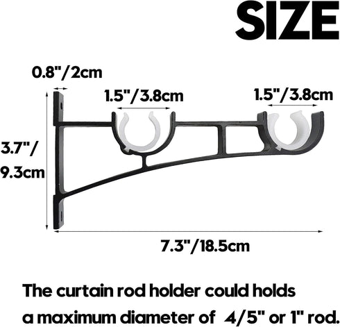 AddGrace Double Curtain Rod Brackets Set of 4 for Drapery Rod Window Hardware, Black