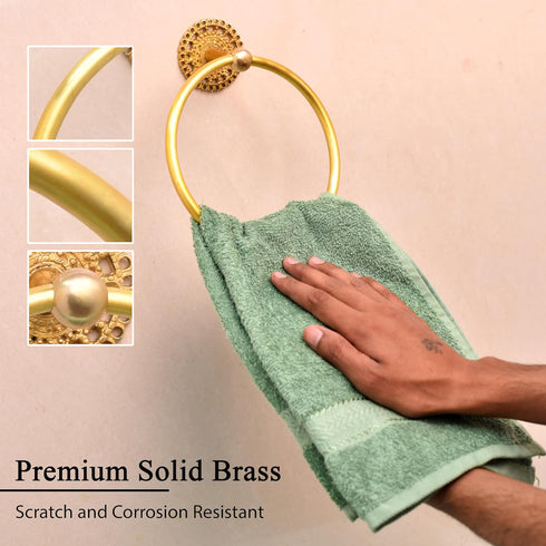 Indian Shelf Premium Boho Brass Towel Ring - Antique Gold Towel Ring - Gold Hand Towel Holder for Bathroom - Brass Towel Hanger for Bathroom Accessories - Vintage Towel Holder - Floral Design by Indian Shelf