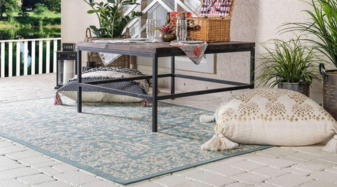 Unique Loom Outdoor Botanical Collection Area Rug - Allover (2' x 3' 1" Rectangle, Light Blue/ Beige) by Unique Loom