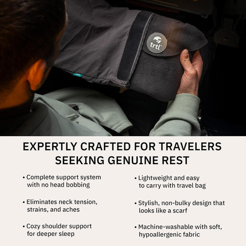 trtl Pillow - Super Soft Neck Support Travel Pillow - Scientifically Proven, Machine Washable - Black