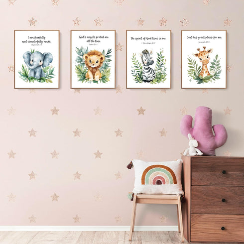 LARTSFRO Set 4, 12x16 Inch, Woodland Animal Bible Verse Wall Art Prints, of Unframed, Nursery Room Decor