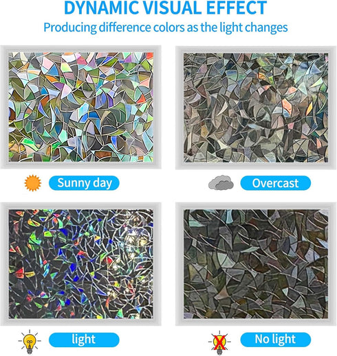 COUNTEWOL Rainbow Window Privacy Film, 3D Decorative Vinyl Window Clings, Non-Adhesive Sticker (17.5 x 78.7 Inch)