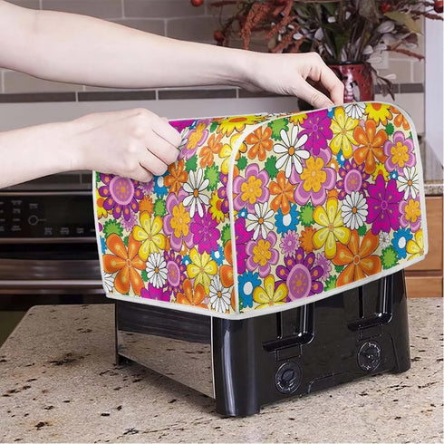 Daisy Print Food Toaster Cover, Multicolor Floral 2 Slice Wide Slot, Anti-dust Small Appliance Cover