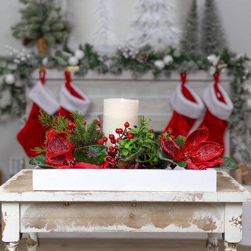16.75 12.75 Inches AuldHome Design Rustic Wood Serving Tray (White); Wooden Farmhouse Shiplap Decorative Ottoman Tray