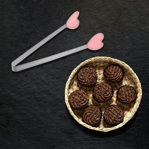 Mini Food Tongs 5.3" Heart Shape Stainless Steel with Silicone Tips, Small Cooking Tongs for Grilling and BBQ (Pink)