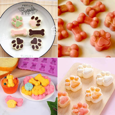 Silicone Molds Puppy Dog Paw and Bone Molds (6 PCS) for Baking, Chocolate, Candy, Jelly, Ice Cube Treat Molds