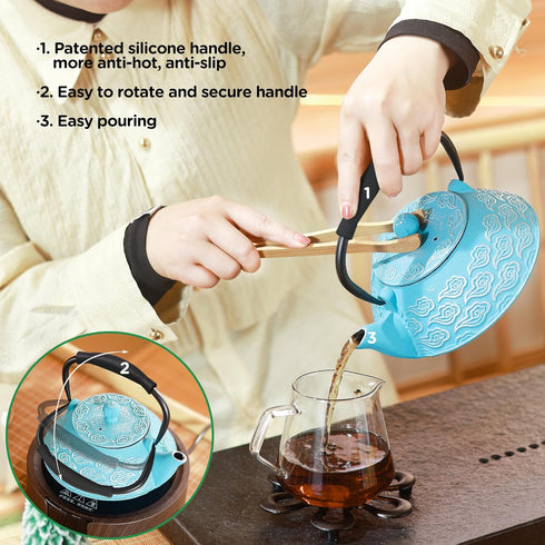 27oz, 800ml Cast Iron Teapot, Japanese Tea Pot with Infuser for Loose Leaf, Tea Kettle Stovetop Safe Coated