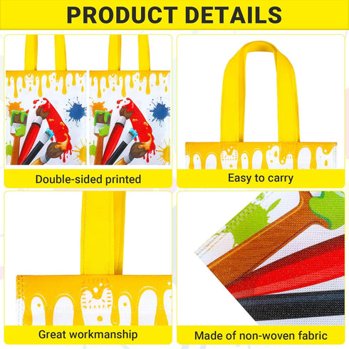 24 Pack Paint Party Favor Bags, Non Woven Art Party Gift Bags for Kids, Paint Theme Birthday Party Supplies