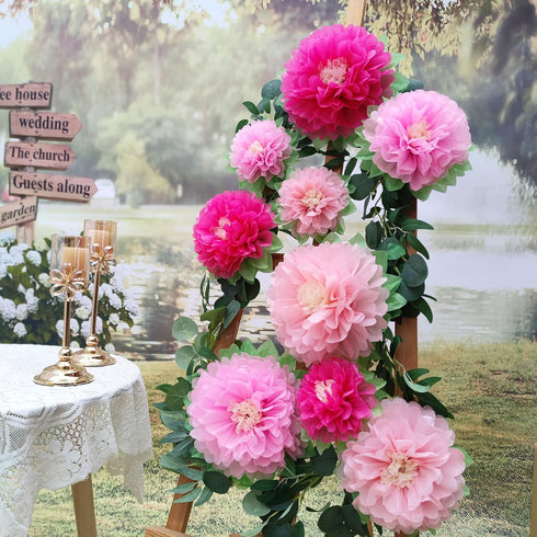 Pink Paper Flower Pack of 9 for Wedding Centerpiece, Birthday Party Backdrop, Nursery Room Wall Decoration