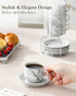 4 OZ Set 4, Set MALACASA Porcelain Espresso Cups with Saucers and Metal Stand of Stackable Cappuccino Cups, Marble Gray