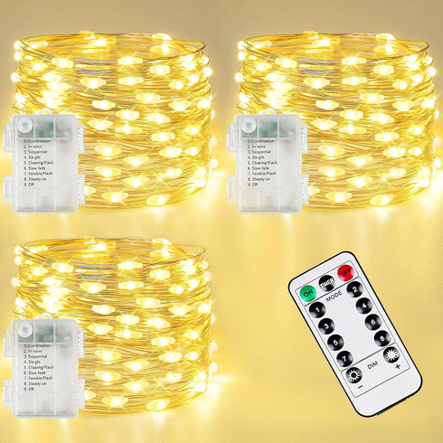 3 Pack Fairy Lights Battery Operated with Remote, 120LED 40FT Twinkle Lights