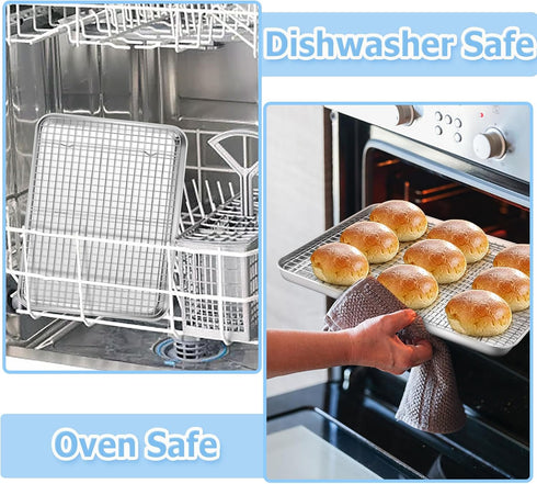 TeamFar 16 x 12 x 1 Inch Baking Sheet with Rack, Stainless Steel Cookie Baking Pan Tray for Roasting Cooling