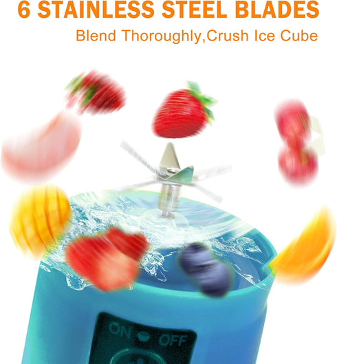 Portable Blender for Kitchen, Travel and Sport, USB Rechargeable, 6 Stainless Steel Blades, Mini Blender