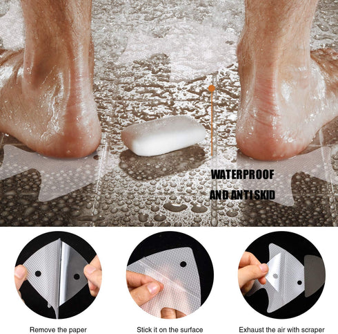 24 PCS Non-Slip Bathtub Stickers, Safety Shower Treads Adhesive Appliques with Premium Scraper