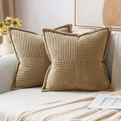 MIULEE Corduroy Pillow Covers, Set of 2, Super Soft Boho Striped Decorative Throw Pillows, 22x22 inch