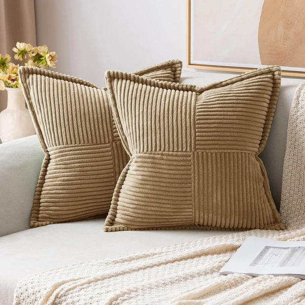 MIULEE Corduroy Pillow Covers, Set of 2, Super Soft Boho Striped Decorative Throw Pillows, 22x22 inch