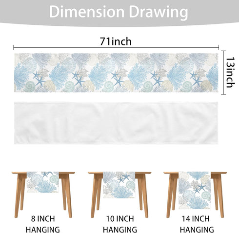 LXXTK 13x71 Inch Summer (Blue71) Linen Coastal Table Runner Blue Teal Beach Nautical Table Runners Modern Kitchen