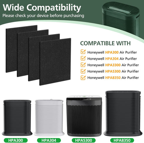 4Pack HPA300 Carbon Pre Filter Compatible with Honeywell HPA300 Series Air Purifier, Precut Premium HRF-A300 Activated Carbon Filter Replacement for Dust, VOC, Smoke/Pet Odors