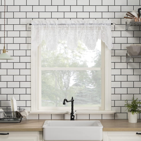 No. 918 Alison Floral Lace Sheer Rod Pocket Kitchen Curtain Tier Pair - 58" x 36", White