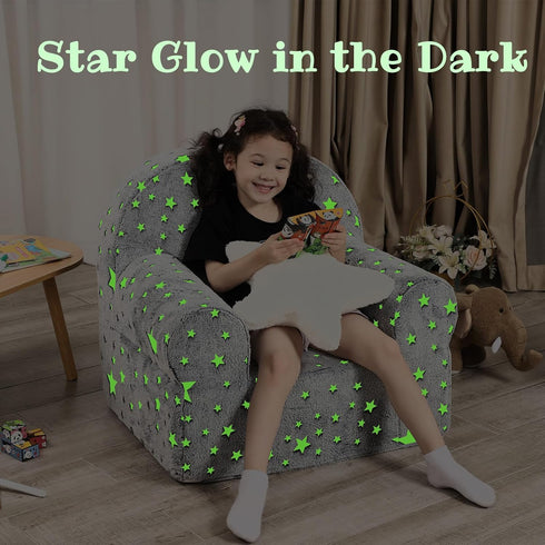 MOMCAYWEX Little Star Kids Sofa with Star Throw Pillow, High Back Toddler Chair Glow in The Dark for Boys and Girls