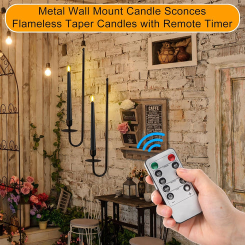 9.6" 16.5" Set Stairway(Dark,2 Set) Tessco for you Metal Wall Mount Candle Sconces with LED Flameless Taper Candles