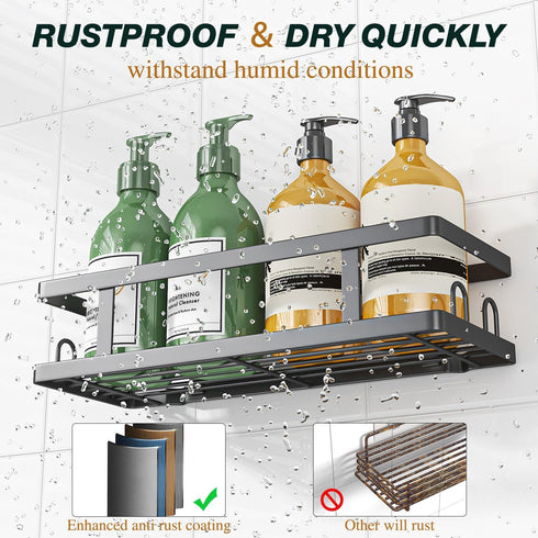 12 Storage,Black,3 Pack Youvip Adhesive Shower Caddy,Shower Shelves with Soap Holder and Hooks,Rustproof No Drilling