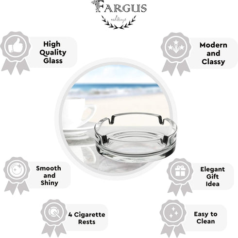 Fargus Glass Ashtrays for Cigarettes, Portable Decorative Modern Ashtray for Indoor Outdoor Use, Pack of 2 (Clear)
