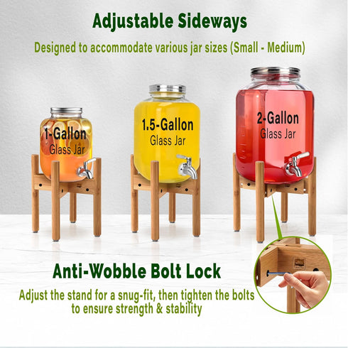 7-10 Inch ZPirates Drink Dispenser Stand - Adjustable Bamboo Holder Riser for Compatible Water, Lemonade, Juice