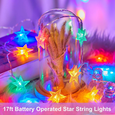 17 50 Minetom Star String Lights Battery Operated - ft LED Star Fairy String Lights with Timer, Waterproof for Indoor