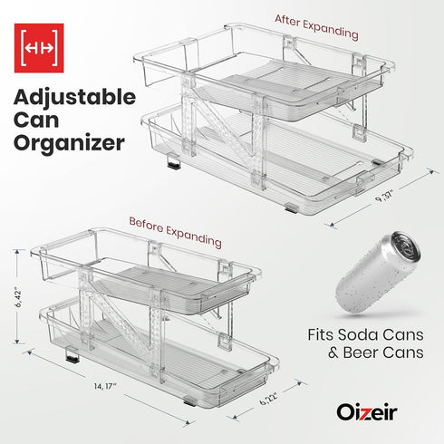 Oizeir 2-Pack Expandable Soda Can Dispenser For Fridge - - Clear Transparent Soda Can Organizer For Refrigerator