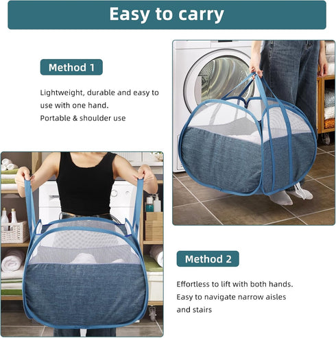 Durable Collapsible Laundry Basket, 90L Foldable Hampers with Handles for Bedroom, Bathroom, Travel, Blue
