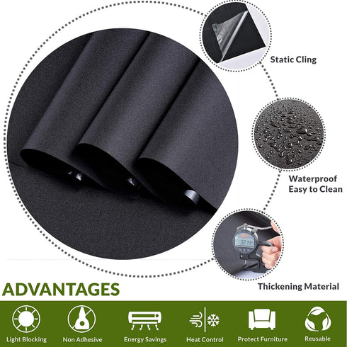 VELIMAX Static Cling Total Blackout Window Film Privacy Room Darkening Window Tint Black Window Cover 100% Light Blocking No Glue (17.7 x 118 inches) by VELIMAX