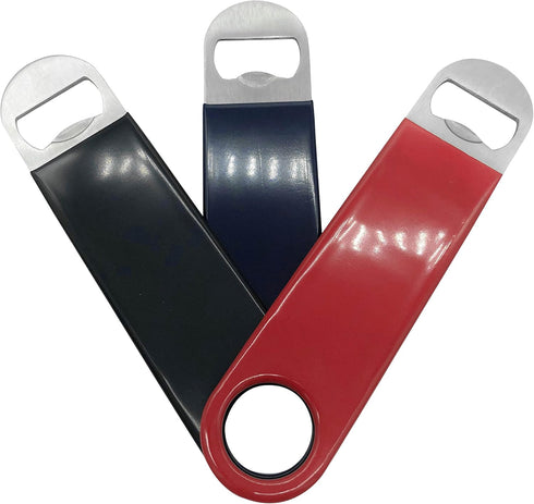 3 Pack Bottle Openers - Stainless Steel Flat Beer Bottle Openers, 7 Inches, Exquisite Packaging, Red, Black, Blue