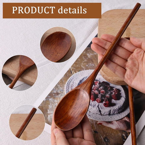 HANSGO 6PCS Long Handle Wooden Spoons - 10/12/14 Inch Japanese Style Cooking Utensil for Serving