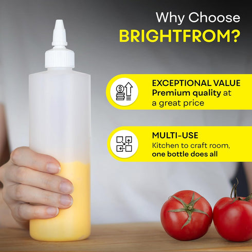 16 OZ 2 PACK BRIGHTFROM Condiment Squeeze Bottles, Empty Squirt Bottle with Twist Top Cap, Leak Proof - Great
