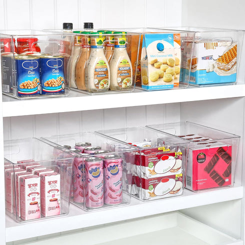Vtopmart 6 PCS Clear Plastic Storage Bins - Pantry Organizer Containers with Handle for Home Organization