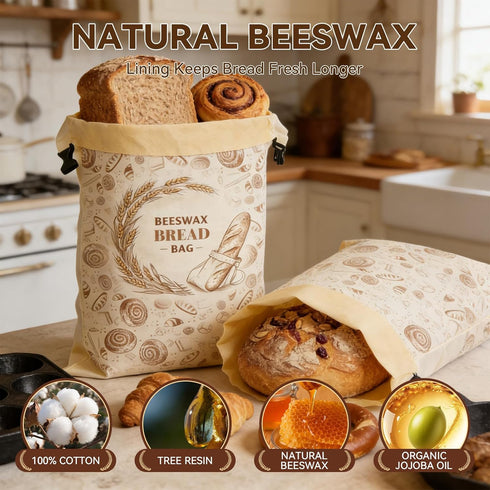 WGXY 2 Pack 17x13-Inch Use(2 pack 1 Reusable Beeswax Bread Bags for Sourdough & Homemade Bread, Cotton Storage Bags