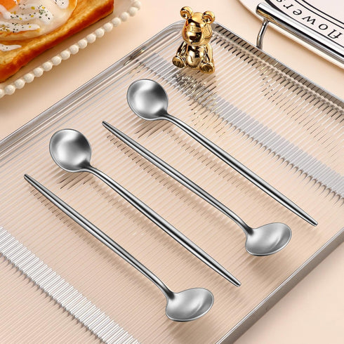 4 PCs 6.7 Inches Stainless Steel Coffee Spoons - Matte Finish Long Handle Iced Tea & Espresso Mixing Spoons