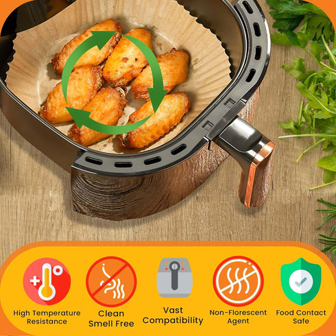 8-Inch Round Air Fryer Paper Liners for Easy Cleanup - Non-Stick, Heat-Resistant, and Perfect Fit for Hassle-Free Cooking | Bleach-Free Parchment| (8 in/20cm 125pcs) by URBANAIR