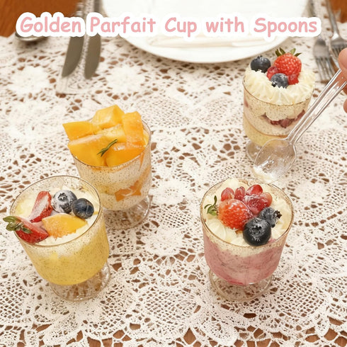 120 Pack 60 Pack Plastic Dessert Cups with Spoons Clear Yogurt Parfait Appetier Cup with Gold Glitter for Party