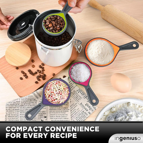 Collapsible Measuring Cups and Nesting Spoons, Adjustable Silicone for Cooking, Space-Saving - 2 Sets