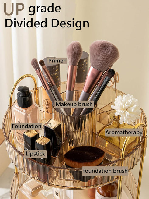 Asayuee 360 Organizer,3 Countertop(Gold) Rotating Makeup Tier Large Capacity Make Up Organizers and Storage,Skincare