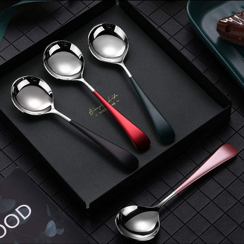 18/10 Round Head Stainless Steel Soup Spoons, Modern Thick Short Handle Korean Spoon, Set of 5, 6.3 Inch