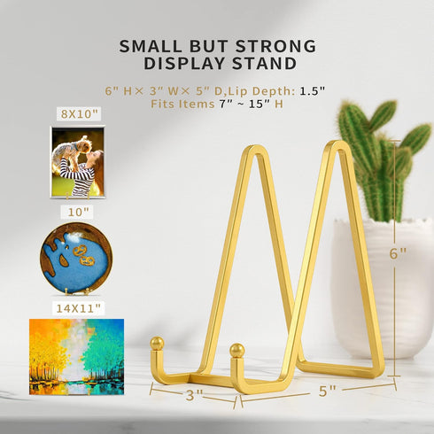 Plate Stands for Display, 6 Inch Metal Square Wire Plate Holder, Picture Frame Stand Holder, Gold, 2 Pack