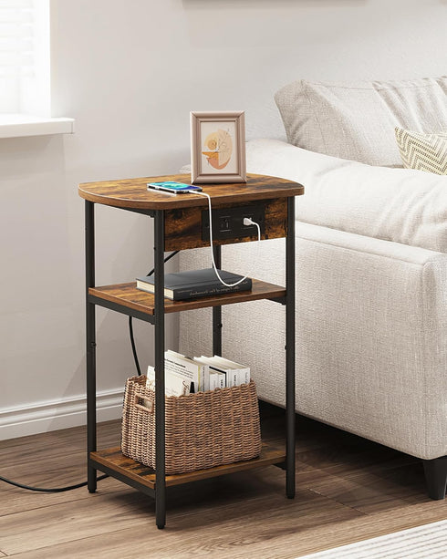 3 ET05201B Hzuaneri End Table with Charging Station, Tier Storage Bed Side Table with USB Port & Outlet, Nightstand