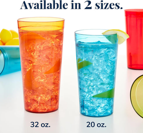 US Acrylic Café Plastic Reusable Tumblers, Set of 12, 32-ounce Iced-Tea Cups, BPA-free