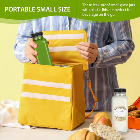 12 oz 12Pack, 360ml (12fl.oz, Set 12) Alotpower Glass Juice Bottles with Lids Square Reusable Drinking Bottles