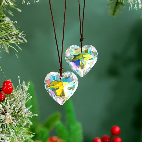 2PCS 50mm H&D HYALINE & DORA Suncatcher Crystal Heart Prisms Hanging for Windows,AB Color Heart Shape Prisms Rainbow