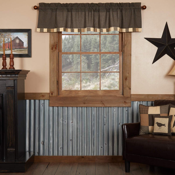 VHC Brands Kettle Grove Window Curtain, Black Valance Block Border, 16x72