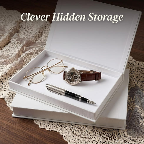 The Curated Hearth Set 2 Decorative Book Boxes of - Linen Textured Faux Books with Hidden Storage, Coffee Table Decor